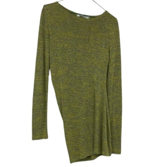 T By Alexander Wang marled yellow LS bodycon mini dress  drape twist back - Picture 3 of 16